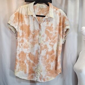 Anthropologie Tie-Dye Button-Down Shirt in Orange and Cream